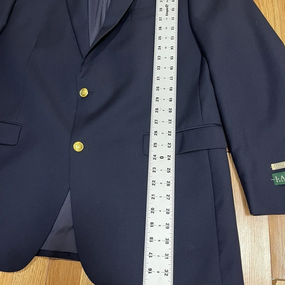 Lauren Ralph Lauren Navy‎ Blue Total Comfort Blazer 43L Gold Buttons Sport Coat